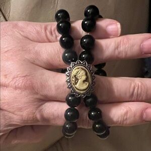 Vintage Cameo Black Beaded Bracelet